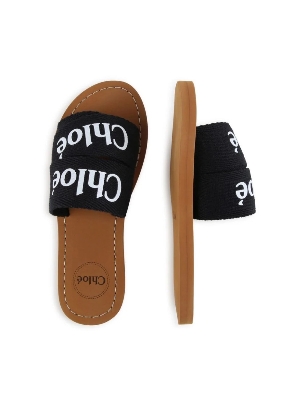 Woody Sandals In Black Canvas With Logo